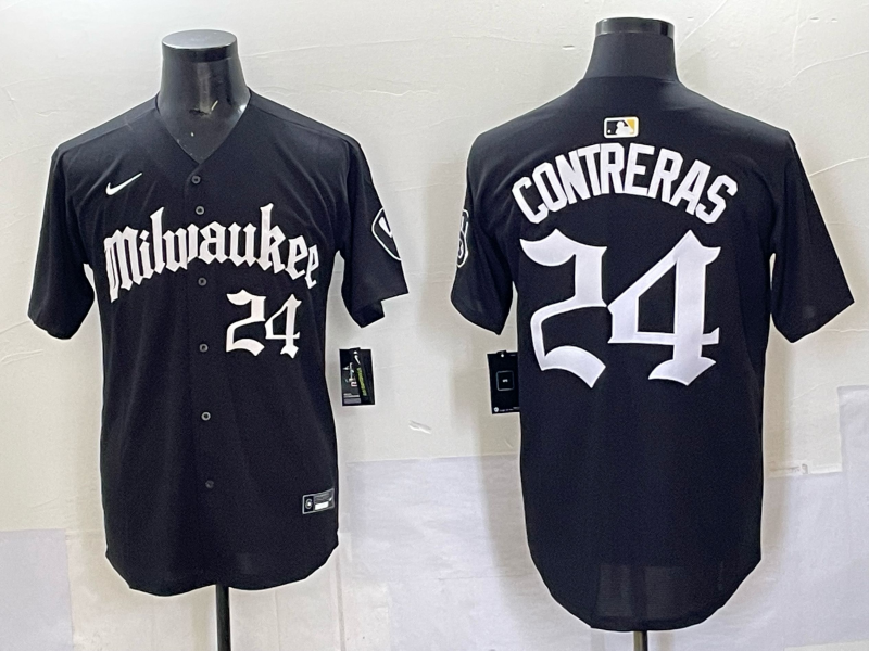 Men Milwaukee Brewers #24 Contreras black Nike MLB 2025 Jersey 005